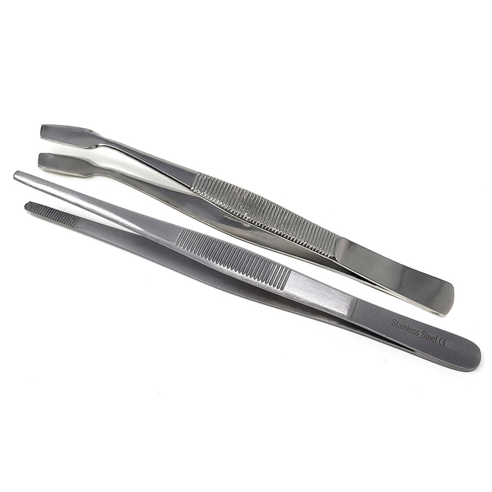 A2Z-2 Pcs Flat Tip Blunt Serrated Tip Tweezers Feeding Tongs Stainless Steel …