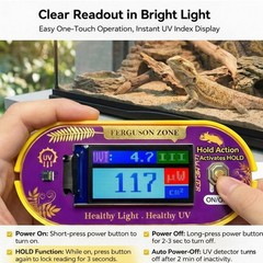 Reptile UVB UVA Light Meter for Bearded Dragon Tank Accessories, Portable Lig…