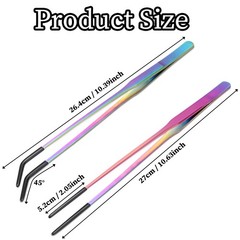 2PCS Stainless Steel Reptile Feeding Tongs with Rubber Tip, 10.6″, Colorful