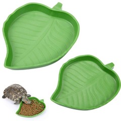 Boao 2 Pieces Leaf Reptile Food Water Bowl Plate 2 Piece Assortment, Green