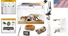 Reptile Terrarium: 7pc Starter Kit, Polycarbonate, Lockable, 360° View