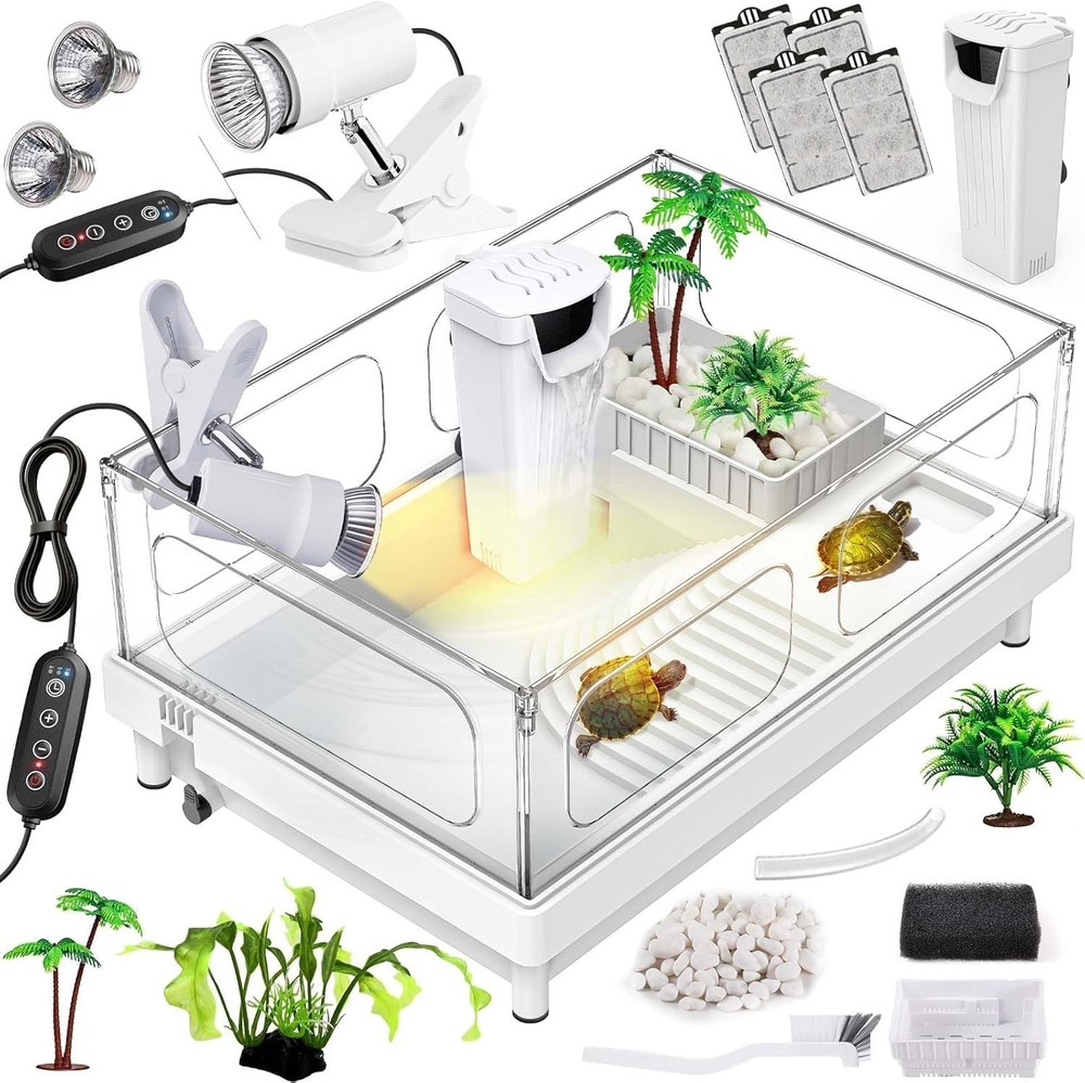 Small Turtle Tank Kit(Tank Light Filter Acrylic Turtle Tank Starter Kit W/ Bask