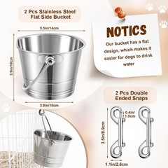 2 Set 1 Quart Stainless Steel Flat Side Bucket Durable Water Pails with Doubl…
