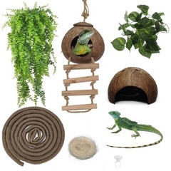 kathson 6PCS Lizard Habitat Decor,Leopard Gecko Hideout Coconut Shell Hole Hu…