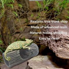 Magnetic Reptile Hide Cave,Resin Hollow Tree Trunk Hideout Crested Gecko Lizard