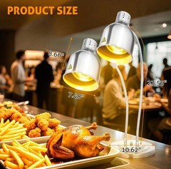Food Heat Lamp, 500W Commercial Heat Lamp for Food, 2-Head Adjustable – Silver