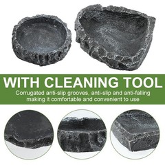 2 Pack Gray Reptile Water Dish Food Bowl with Tongs and Shovel