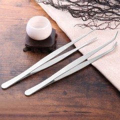 2pcs Stainless Steel Straight and Curved Nippers Tweezers Feeding Tongs