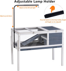 Wood Tortoise Enclosure with Adjustable Light, 2-Tier Habitat for Small Pets
