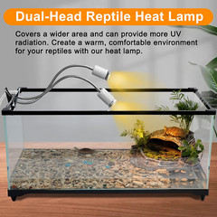 Reptile Heat Lamp, Dual Head Reptile Light with Cycle Timer, Dimmable UVA/UVB Ba