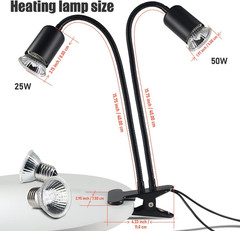 Reptile Heat Lamp, Double-Head Heat Lamp with Clamp, UVA UVB Reptile Light with