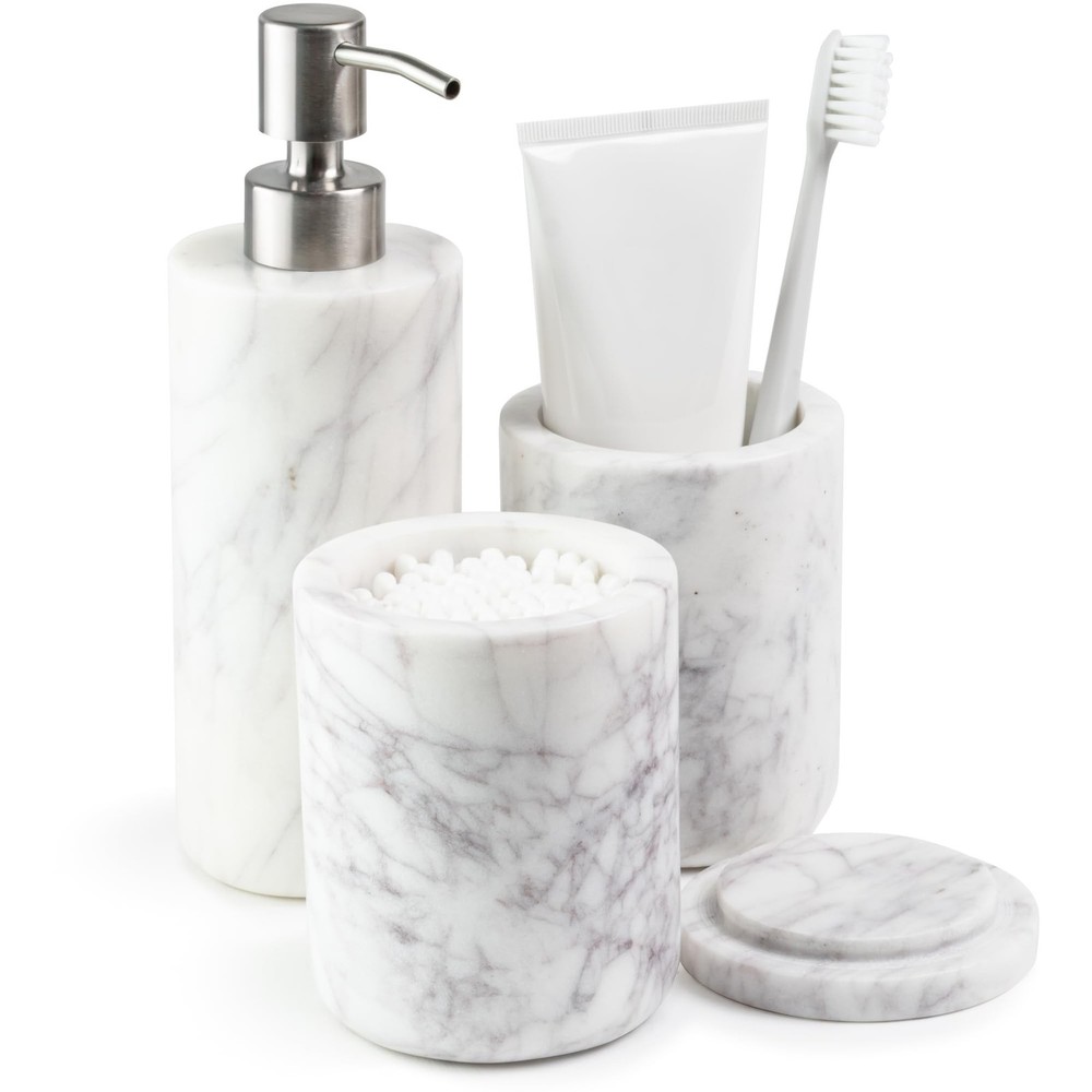 Cork & Mill Marble Bathroom Accessories Set, Solid Natural Marble, Complete V…