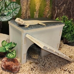 Bearded Dragon Basking Platform,Wooden Reptile Hide Cave with Slate Rock Clim…
