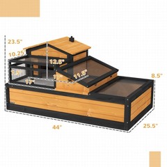 3-Room Tortoise Habitat House w/ Balcony & 2 Stories, 44″ x 25.5″ x 25″, Yellow