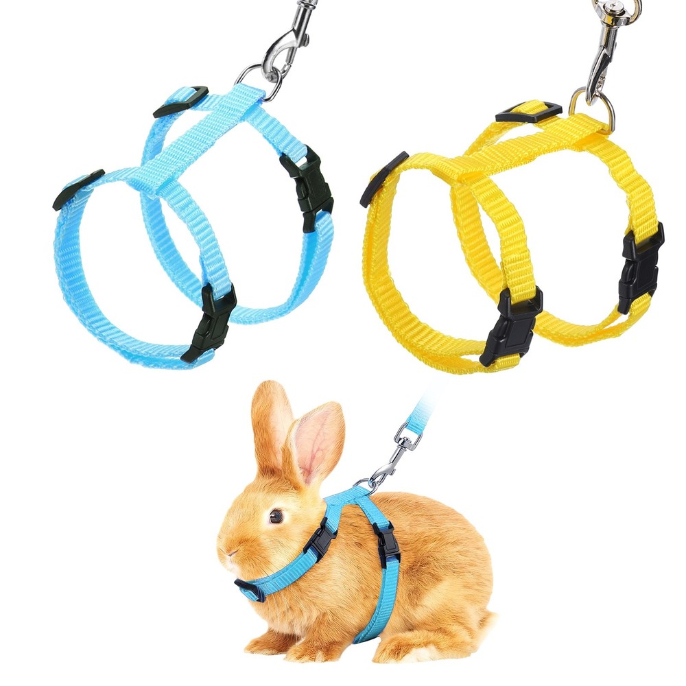 Rabbit Harness and Leash, Small Animal Harness( 2Pcs, Yellow/Sky Blue)