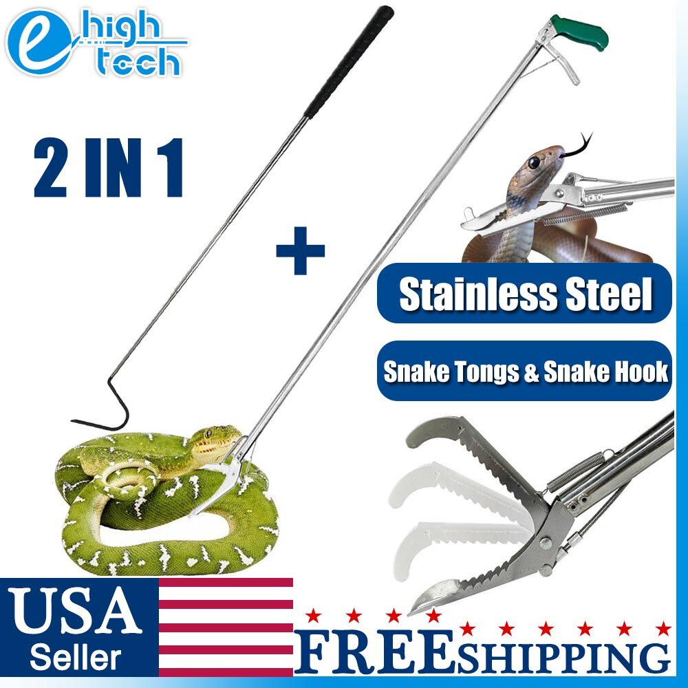 47″ Heavy Duty Snake Tongs Hook Reptile Grabber Catcher Wide Jaw Handling Tool