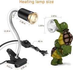 Reptile Heating & UVB Lamp with Dual E27 Bulbs, Dimmable, 360° Rotatable Clip
