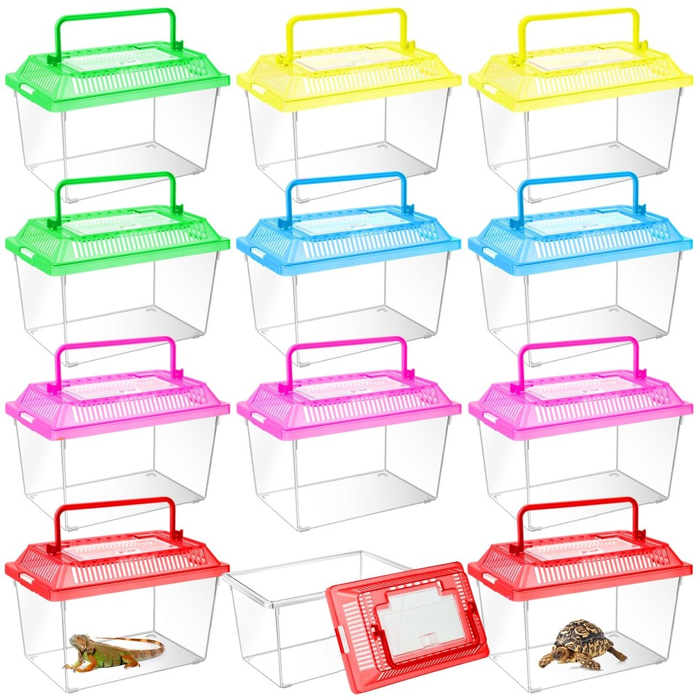 12Pcs Plastic Reptile Terrariums Carrier Cage, Tarantula Enclosure Breeding B…