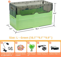 Large Turtle Habitat Kit with Heat Lamp, Filter & Pump(Green, Large) | Includes
