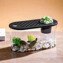 Small Turtle Tank Kit, Reptile Aquarium with Basking Platform, Decor Stones &…