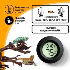 Reptile Tank Accessories, 2 PCS Thermometer and Humidity Black Round