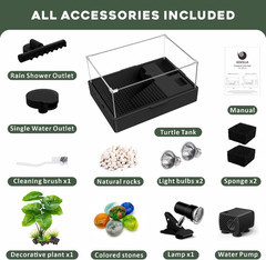 Small Turtle Tank Kit+Water Pump+Lamp, Acrylic Turtle Tank Starter Kit with Adju