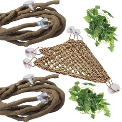 PINVNBY Bearded Dragon Hammock Jungle Climber Vines Flexible Reptile Leaves w…