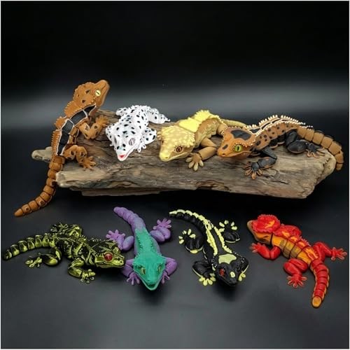 8 Pcs 3D Printed Reptile Animal Set, Crested Gecko Model Kit, Realistic