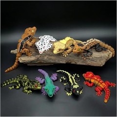 8 Pcs 3D Printed Reptile Animal Set, Crested Gecko Model Kit, Realistic