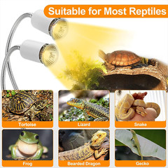 Reptile Heat Lamp, Dual Head Reptile Light with Cycle Timer, Dimmable UVA/UVB Ba