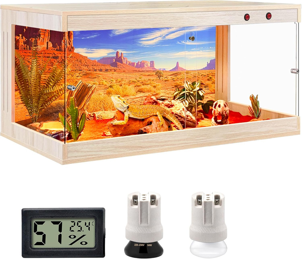 Reptile Enclosure,36 Gallons Reptile Tank with Wooden Top and Lockable Design,Te