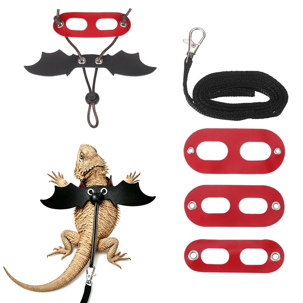 3Pcs Bearded Dragon Lizard Leash Harness with Wing LeatherS/M/L Red