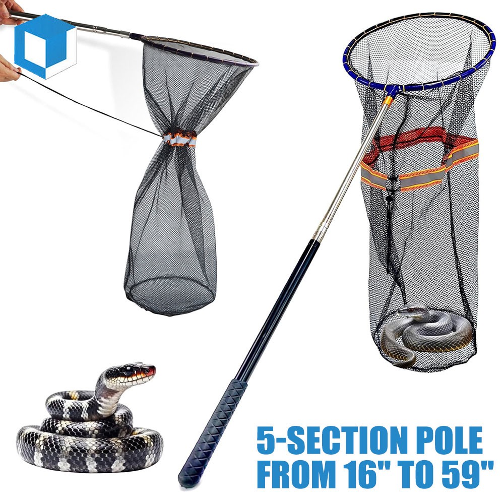 Snake Catcher Net with Secure Drawstring Telescopic Reptile Catch Stick Tool