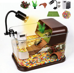 Turtle Tank Starter Kit, PC Turtle Tank Aquarium with Basking Platform, UVB Lamp