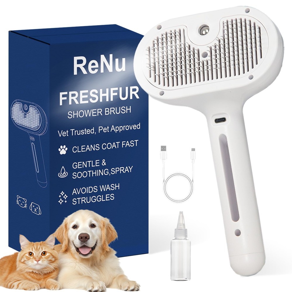 Fresh Fur Shower Brush,3 in 1 Pet Steam Brush,Spray Hair Removal Comb for Cat…
