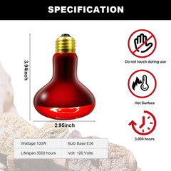 2 Pack Infrared Heat Lamp Bulbs, 100W Reptile Heat Emitter Infrared Basking Spot