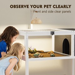 Reptile Habitat Tortoise House Wooden Enclosure Lamp Holder Observation Window