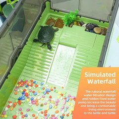 Large Turtle Habitat Kit with Heat Lamp, Filter & Pump(Green, Large) | Includes