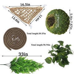 Hamiledyi Reptile Moss Cave Hide,Crested Gecko Habitat Hammock Green