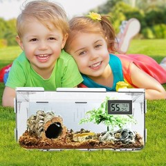 Reptile Terrariums, with Temperature Hygrometer, 15.7″x9.9″x7.1″Acrylic Repti…