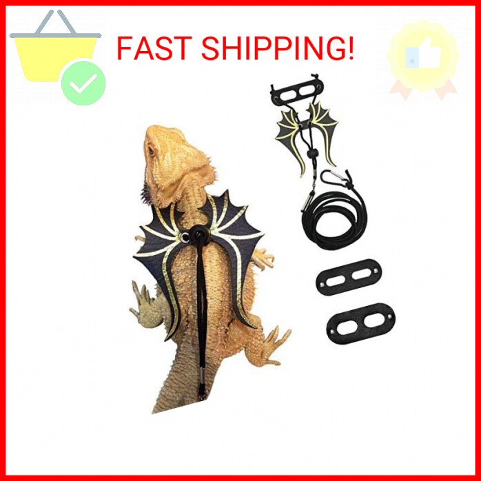 ADOGGYGO Bearded Dragon Lizard Leash Harness – 3 Size Pack Dinosaur Wing Lizard