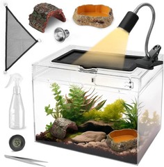 Reptile Terrarium Starter Kit,8 Piece Small Reptile Tank with Escape-Proof Locks