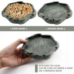 Reptile Water Dish Bowl Resin Rock Reptile Food and Water Feeder Pet Aquarium…