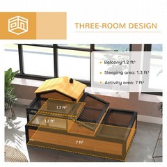 3-Room Tortoise Habitat House w/ Balcony & 2 Stories, 44″ x 25.5″ x 25″, Yellow