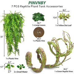 7 PCS Reptile Plants Vine, Terrarium Hanging Flexible Climbing Artificial Lea…