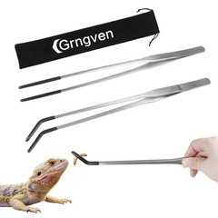 2PCS Stainless Steel Reptile Feeding Tongs with Rubber Tip, 10.5 Inch, Silver
