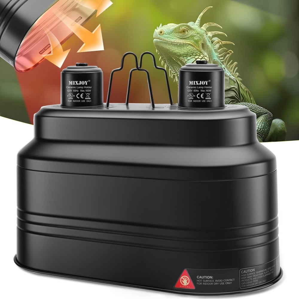 Dual Reptile Light Fixture Separate Switches Max 160W Each Heat Lamp Dome