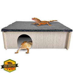 PINVNBY Large Bearded Dragon Basking Platform, Wooden Snake Hide, Ball Python…