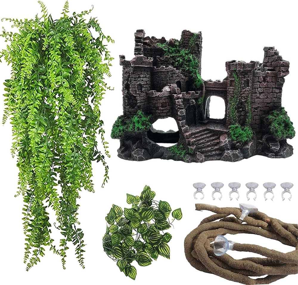 Reptile Resin Castle Decoration,Bearded Dragon Habitat Accessories Crested Gecko