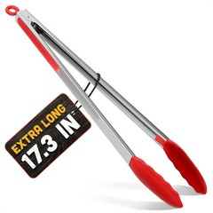 17.3″ Extra Long Tongs with Silicone Tip & Stainless Steel Frame — BBQ Ton